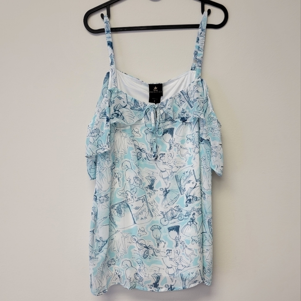 Torrid Disney Cinderella Sketches Flutter Cold Shoulder Top Blue 2X - Picture 3 of 11